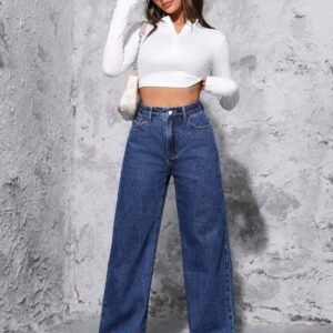 Dark Blue High-Waisted Loose Mom Jeans