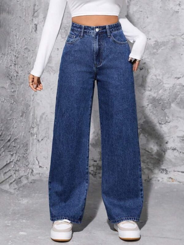 Dark Blue High-Waisted Loose Mom Jeans - Image 3