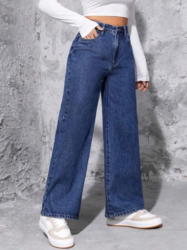 Dark Blue High-Waisted Loose Mom Jeans - Image 5