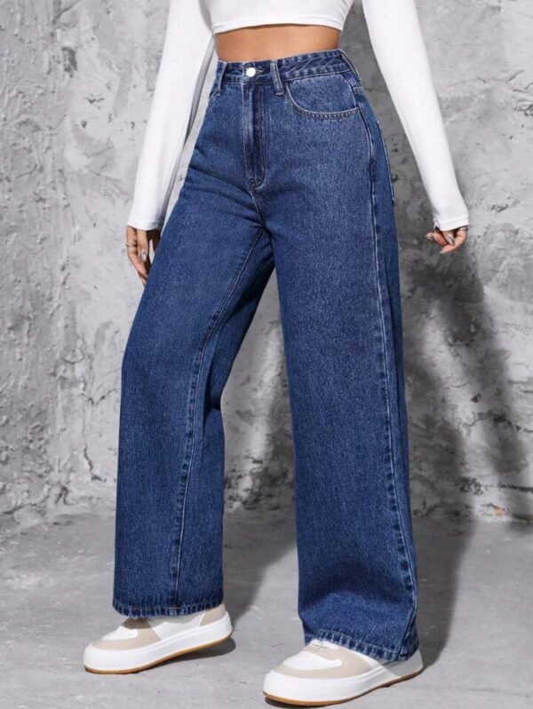 Dark Blue High-Waisted Loose Mom Jeans - Image 4