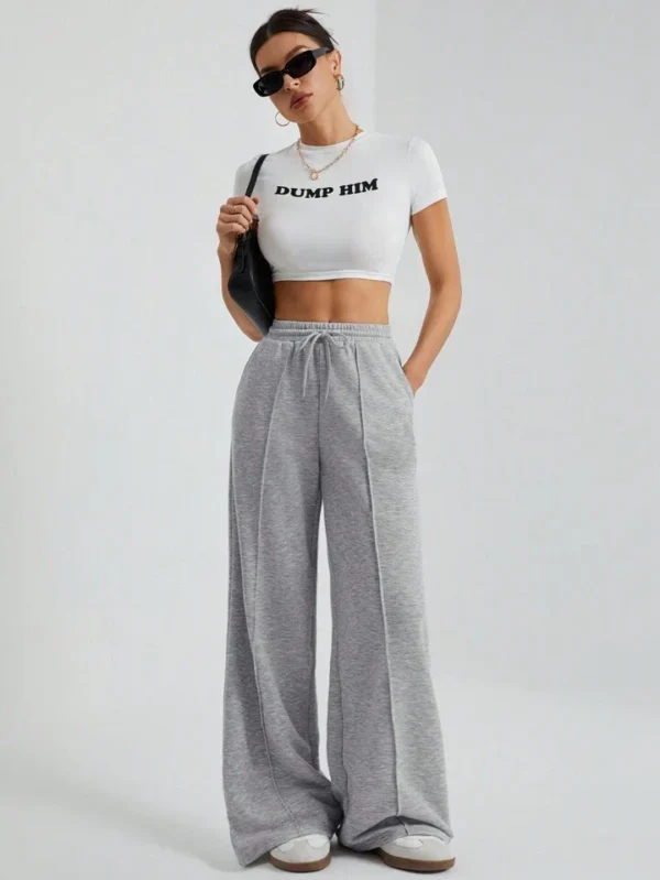 HM Grey Front-Seam Wide-Leg Trouser - Image 3