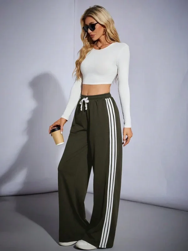 HM Camo Green Side Stripe Wide-Leg Trouser - Image 2