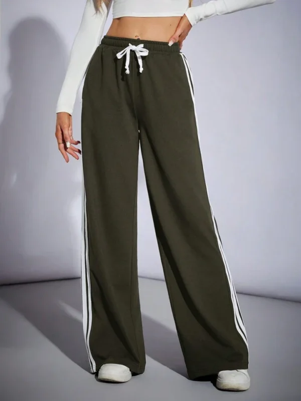 HM Camo Green Side Stripe Wide-Leg Trouser - Image 7