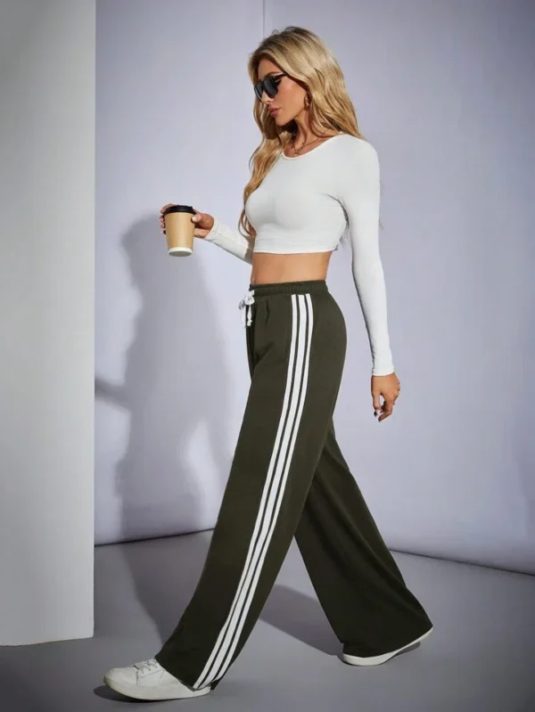 HM Camo Green Side Stripe Wide-Leg Trouser - Image 3