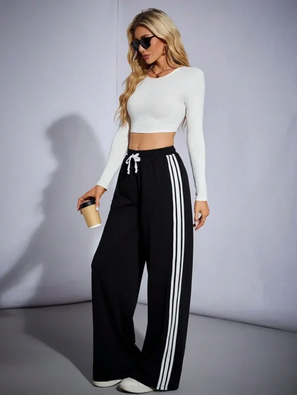 HM Pure Black Side Stripe Wide-Leg Trouser - Image 2