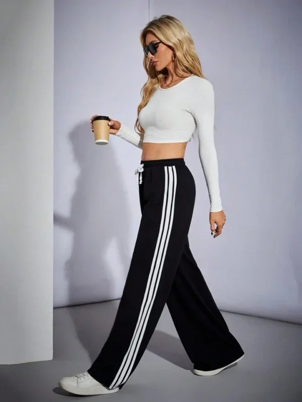 HM Pure Black Side Stripe Wide-Leg Trouser - Image 5