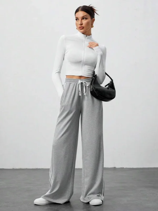 HM Grey Side Stripe Wide-Leg Trouser - Image 3