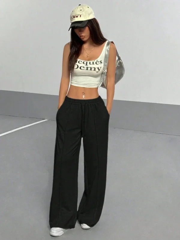 HM Pure Black Front-Seam Wide-Leg Trouser - Image 3