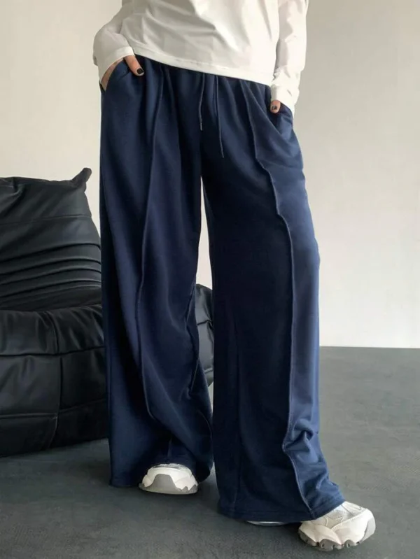 HM Navy Blue Front-Seam Wide-Leg Trouser - Image 3