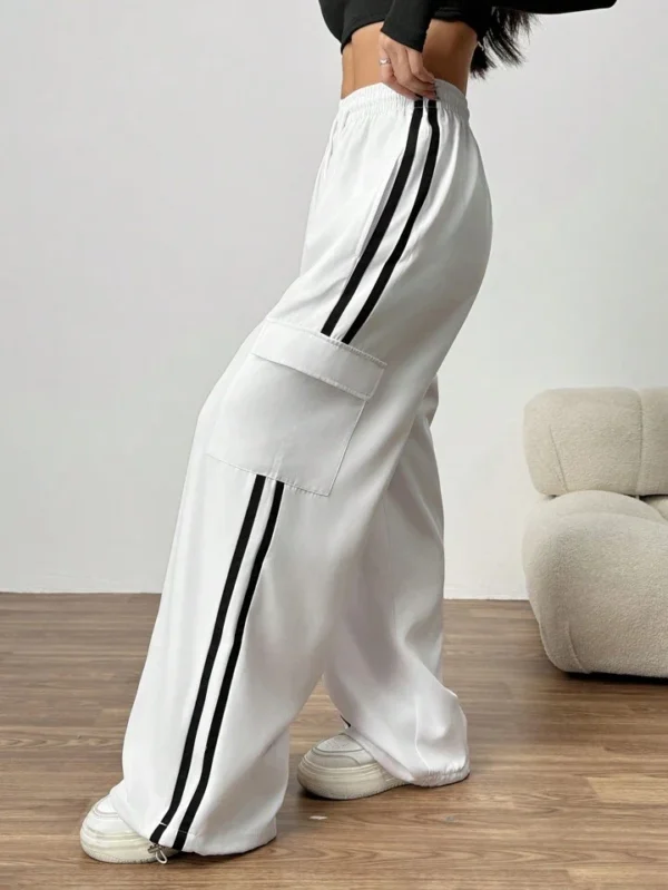 HM White Side Stripe Cargo Wide-Leg Trouser - Image 3