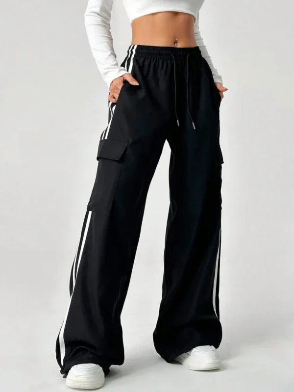 HM Pure Black Stripe Cargo Wide-Leg Trouser - Image 2