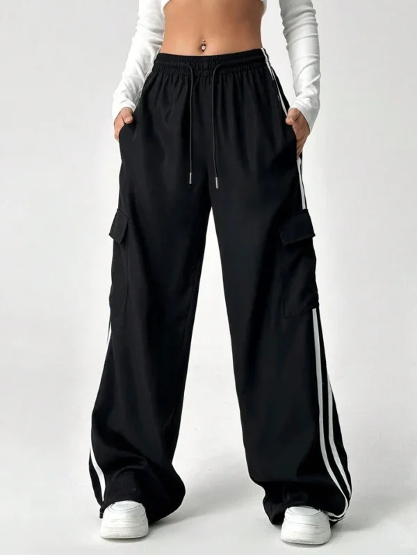 HM Pure Black Stripe Cargo Wide-Leg Trouser - Image 4