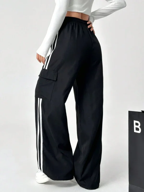 HM Pure Black Stripe Cargo Wide-Leg Trouser - Image 5