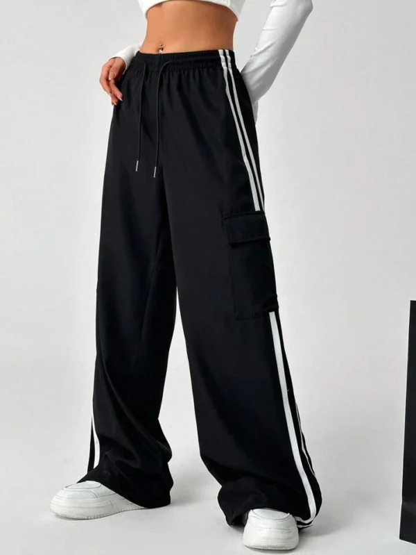 HM Pure Black Stripe Cargo Wide-Leg Trouser - Image 3