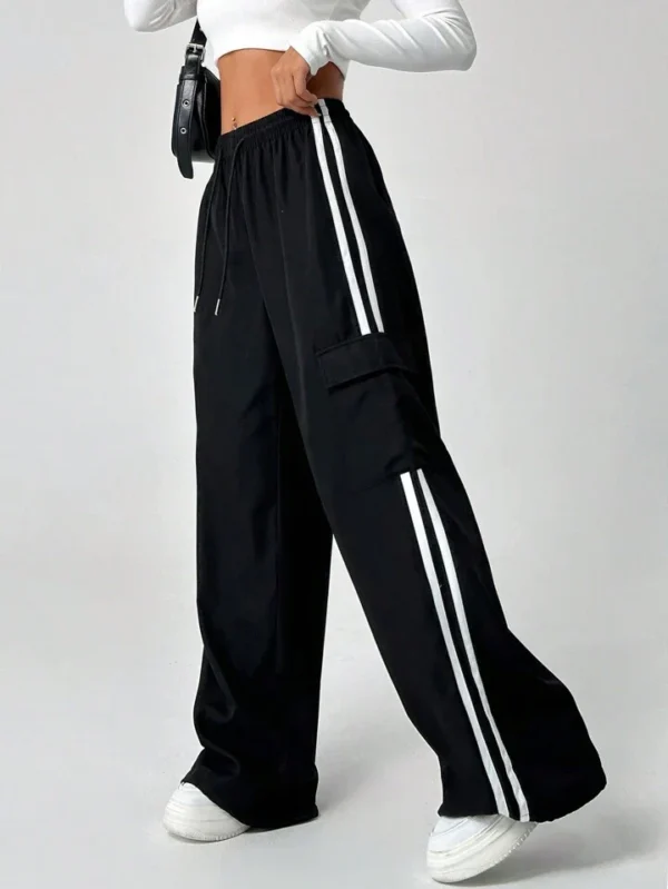 HM Pure Black Stripe Cargo Wide-Leg Trouser - Image 6