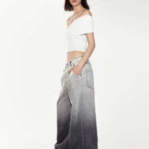 HM Black Two-Tone Wide-Leg Jeans