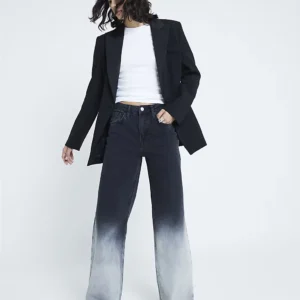 HM Black Two-Tone Wide-Leg Jeans (Stitched Hem)