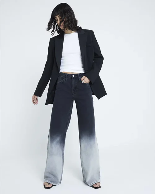 HM Black Two-Tone Wide-Leg Jeans (Stitched Hem)