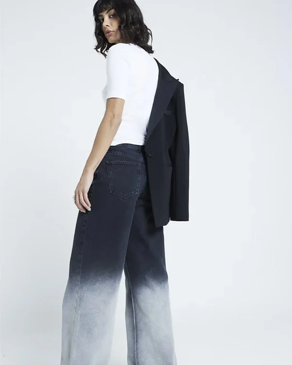 HM Black Two-Tone Wide-Leg Jeans (Stitched Hem) - Image 3