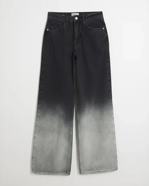 HM Black Two-Tone Wide-Leg Jeans (Stitched Hem) - Image 5