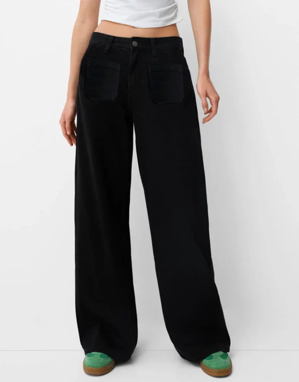 HM Black Utility Pocket Wide-Leg Frayed Hem Jeans - Image 2