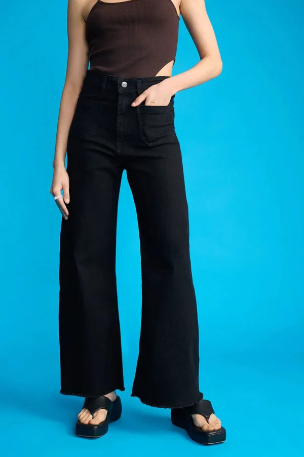 HM Black Utility Pocket Wide-Leg Frayed Hem Jeans - Image 6