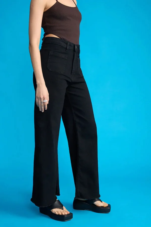 HM Black Utility Pocket Wide-Leg Frayed Hem Jeans - Image 4