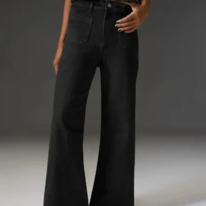 HM Black Utility Pocket Wide-Leg Frayed Hem Jeans