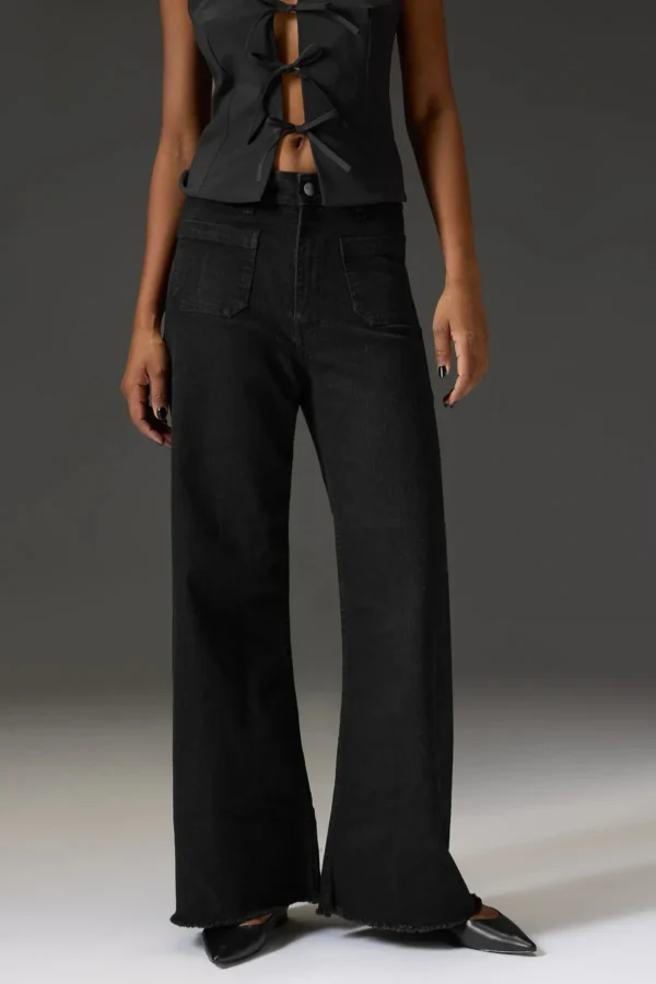 HM Black Utility Pocket Wide-Leg Frayed Hem Jeans - Image 2