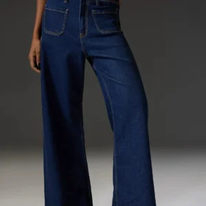 HM Dark Blue Utility Pocket Wide-Leg Frayed Hem Jeans