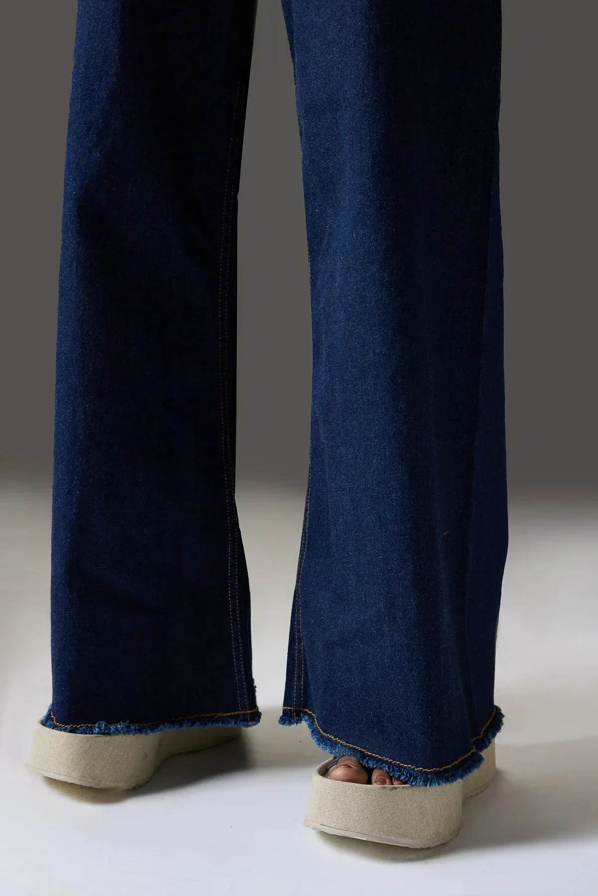 HM Dark Blue Utility Pocket Wide-Leg Frayed Hem Jeans - Image 5