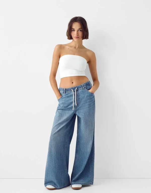 HM Elastic Waist Wide-Leg Jeans
