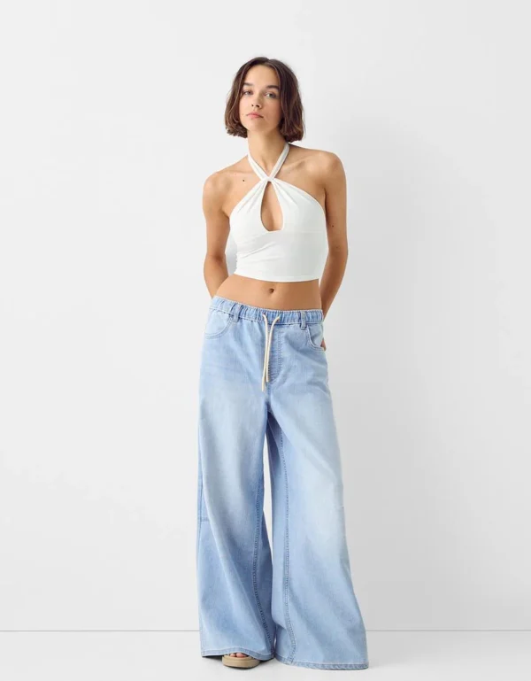 HM Elastic Waist Wide-Leg Jeans