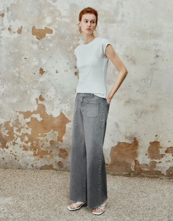 HM Light Grey Utility Pocket Wide-Leg Frayed Hem Jeans - Image 2