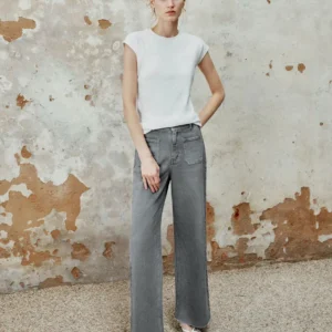 HM Light Grey Utility Pocket Wide-Leg Frayed Hem Jeans