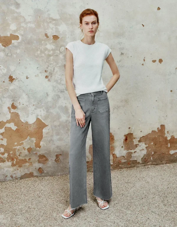 HM Light Grey Utility Pocket Wide-Leg Frayed Hem Jeans