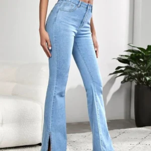 HM Light Blue Split Hem High-Waisted Flare Jeans