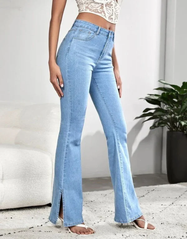 HM Light Blue Split Hem High-Waisted Flare Jeans