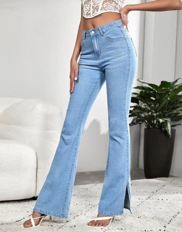 HM Light Blue Split Hem High-Waisted Flare Jeans - Image 3