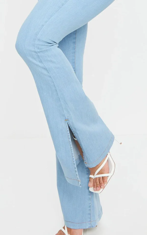 HM Light Blue Split Hem High-Waisted Flare Jeans - Image 2