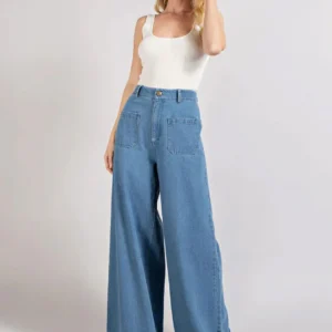 HM Light Blue Utility Pocket Wide-Leg Frayed Hem Jeans
