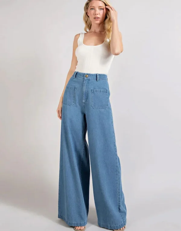 HM Light Blue Utility Pocket Wide-Leg Frayed Hem Jeans
