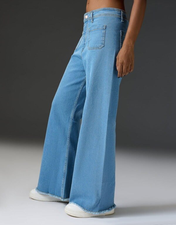 HM Light Blue Utility Pocket Wide-Leg Frayed Hem Jeans - Image 3