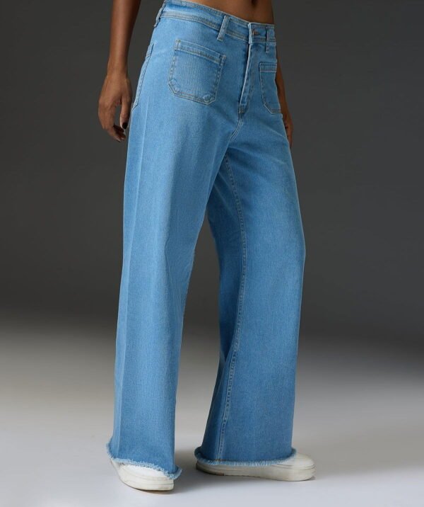 HM Light Blue Utility Pocket Wide-Leg Frayed Hem Jeans - Image 4