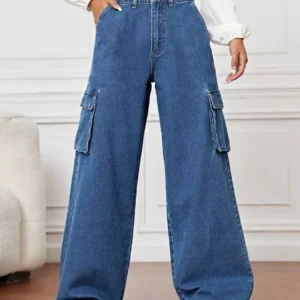 HM Dark Blue Cargo Wideleg Jeans