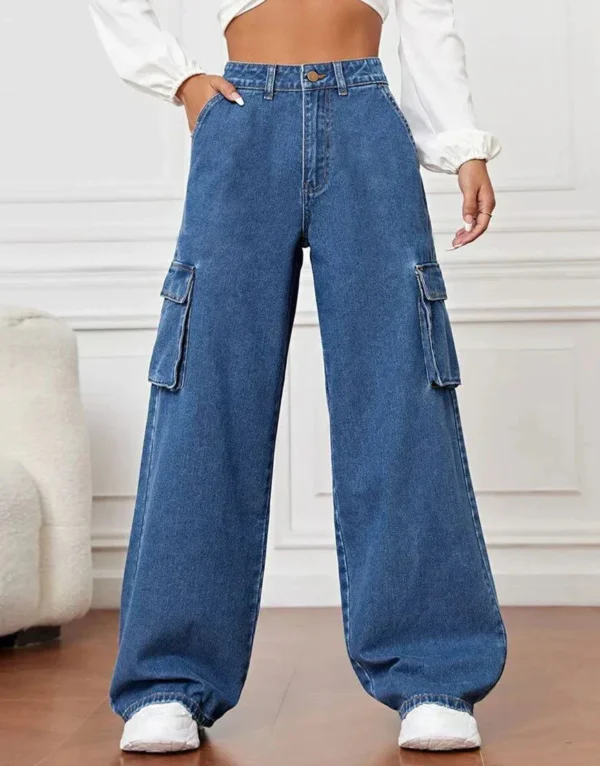 HM Dark Blue Cargo Wideleg Jeans - Image 4
