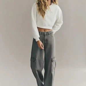 HM Dark Grey High-Waisted Cargo Wide-Leg Jeans