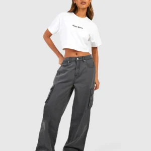 HM Dark Grey High-Waisted Cargo Wide-Leg Jeans