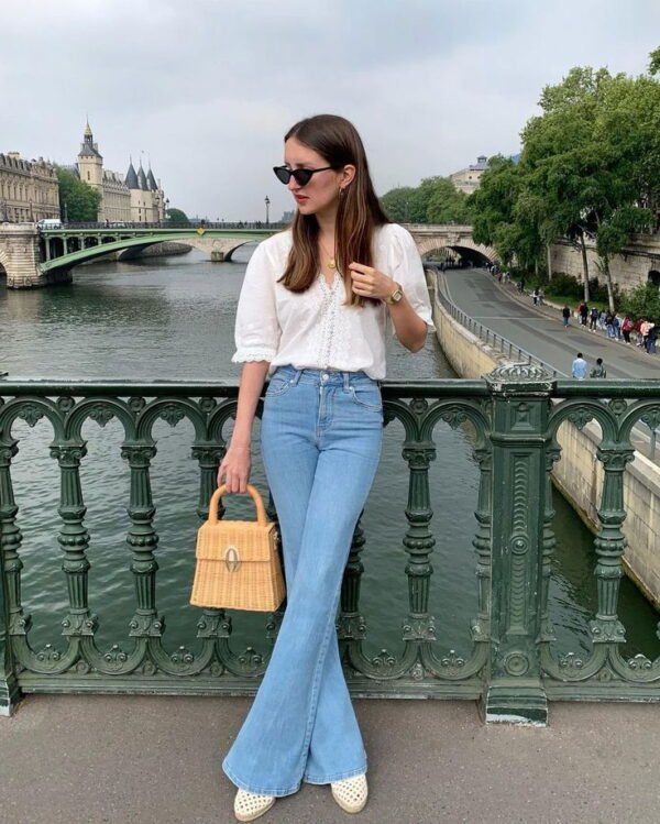 HM Light Blue High-Waisted Flare Jeans