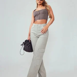 HM Light Grey High-Waisted Cargo Wide-Leg Jeans